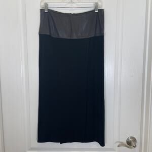 Vintage Liz Roberts Elliot Lamb Leather and Wool Midi Skirt Wrap Black S 4/6